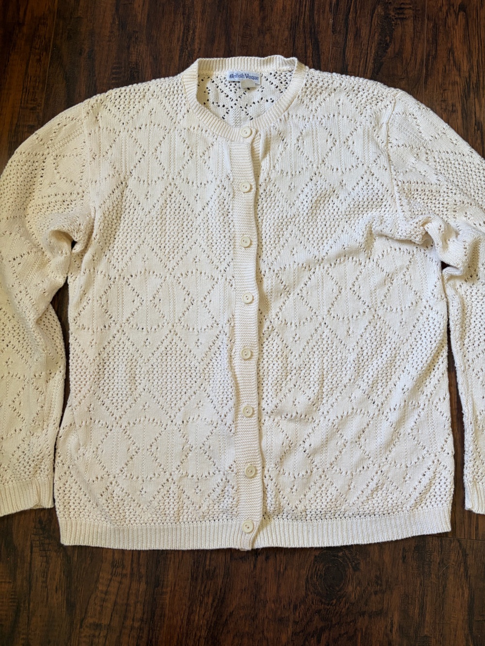 Vintage Cotton British Vogue Eyelet Knit Lightweight Cardigan Sweater
